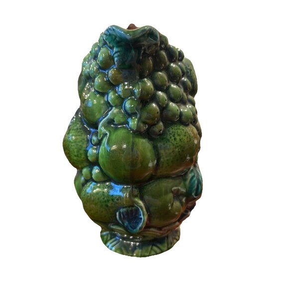 Inarco Retro Boho Green Pitcher, Vtg 6.5” Tall Good Condition 1970’s Fruit Motif - Picture 2 of 5